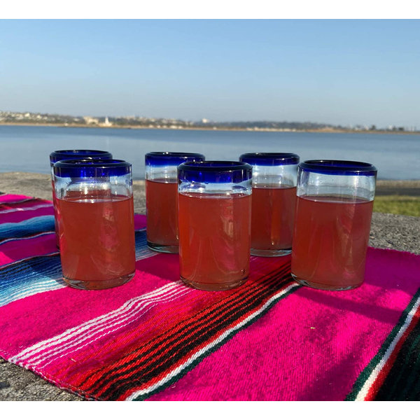 Rosecliff Heights Keeso Hand Blown Mexican 8 oz. Blue Rim Drinking
